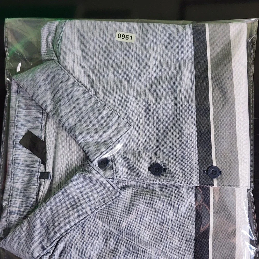 Adidas Polo Shirt Mens L Blue Space Dye Chest Stripe Golf Top Excellent